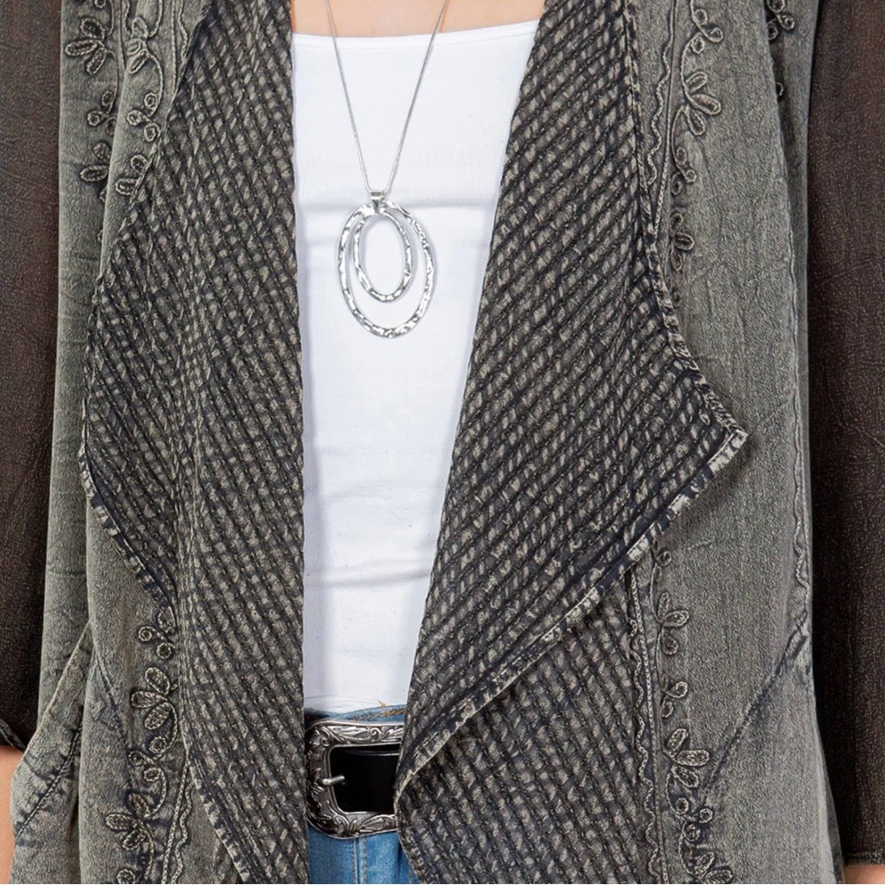 Young Threads Textured Embroidered Patchwork Lightweight Cardigan Kimono NWT - Picture 5 of 12